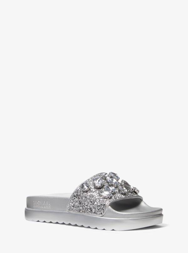 Damske Slapky Michael Kors Tyra Jewel Embellished Glitter Strieborne - Topanky Michael Kors Slevy | QWYTL-5264